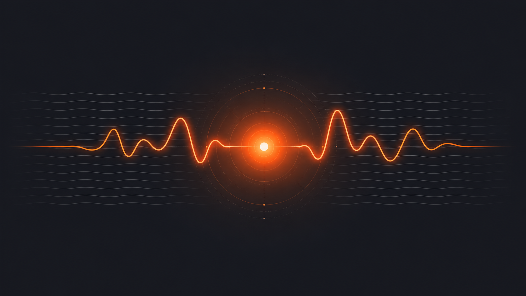 Abstract dark graphic of a distinctive glowing orange waveform radiating from a central core against faint, uniform gray lines, representing one recognizable brand voice emerging from a source of truth.